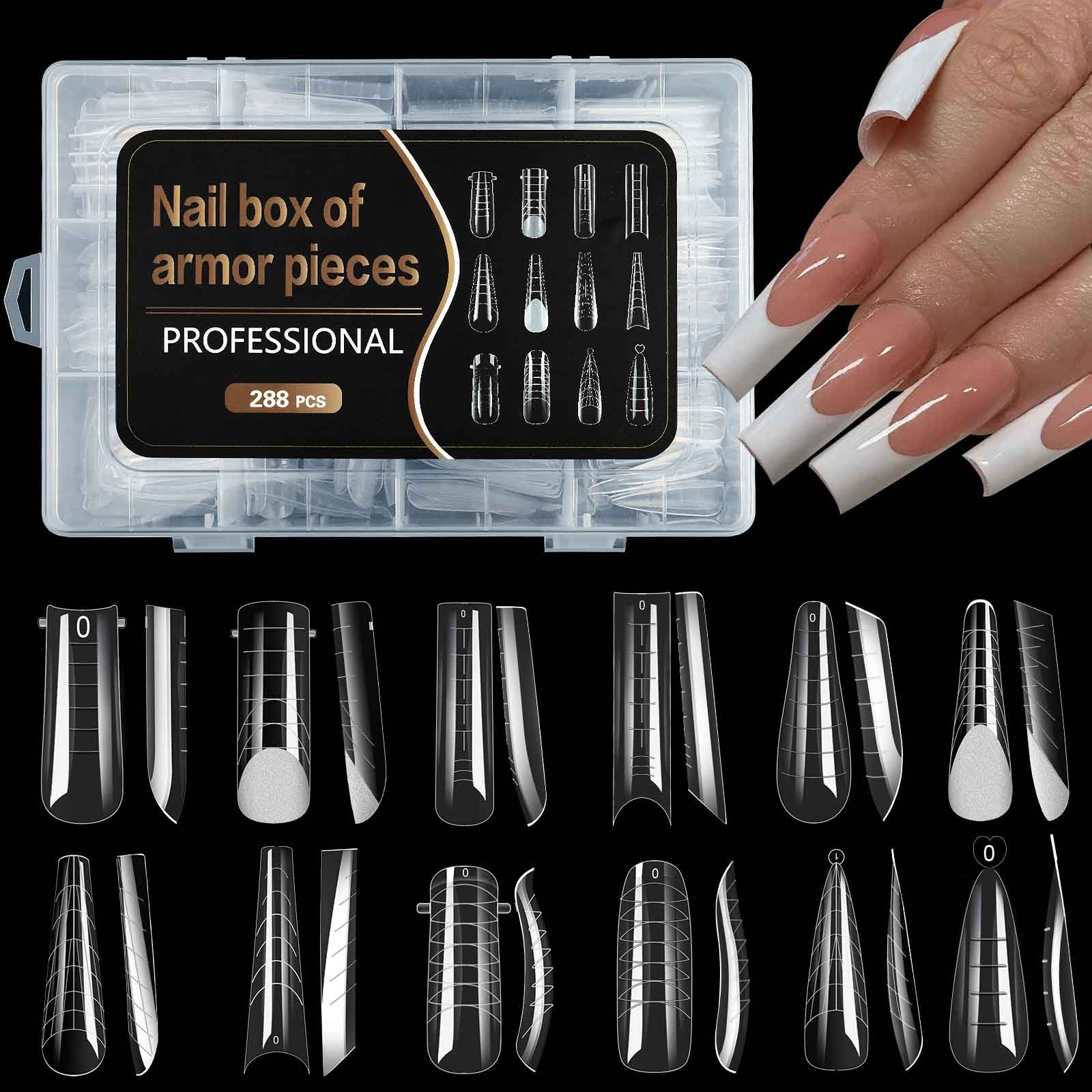Dual Nail Forms Nail Tips 12 Shapes 288 pcs for poly nail ژل